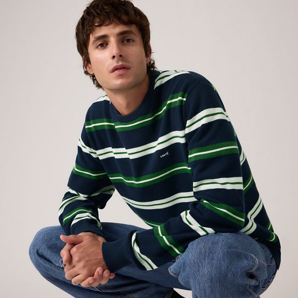 Lightweight Housemark Sweater — Anthem Stripe Dress Blues - Blue