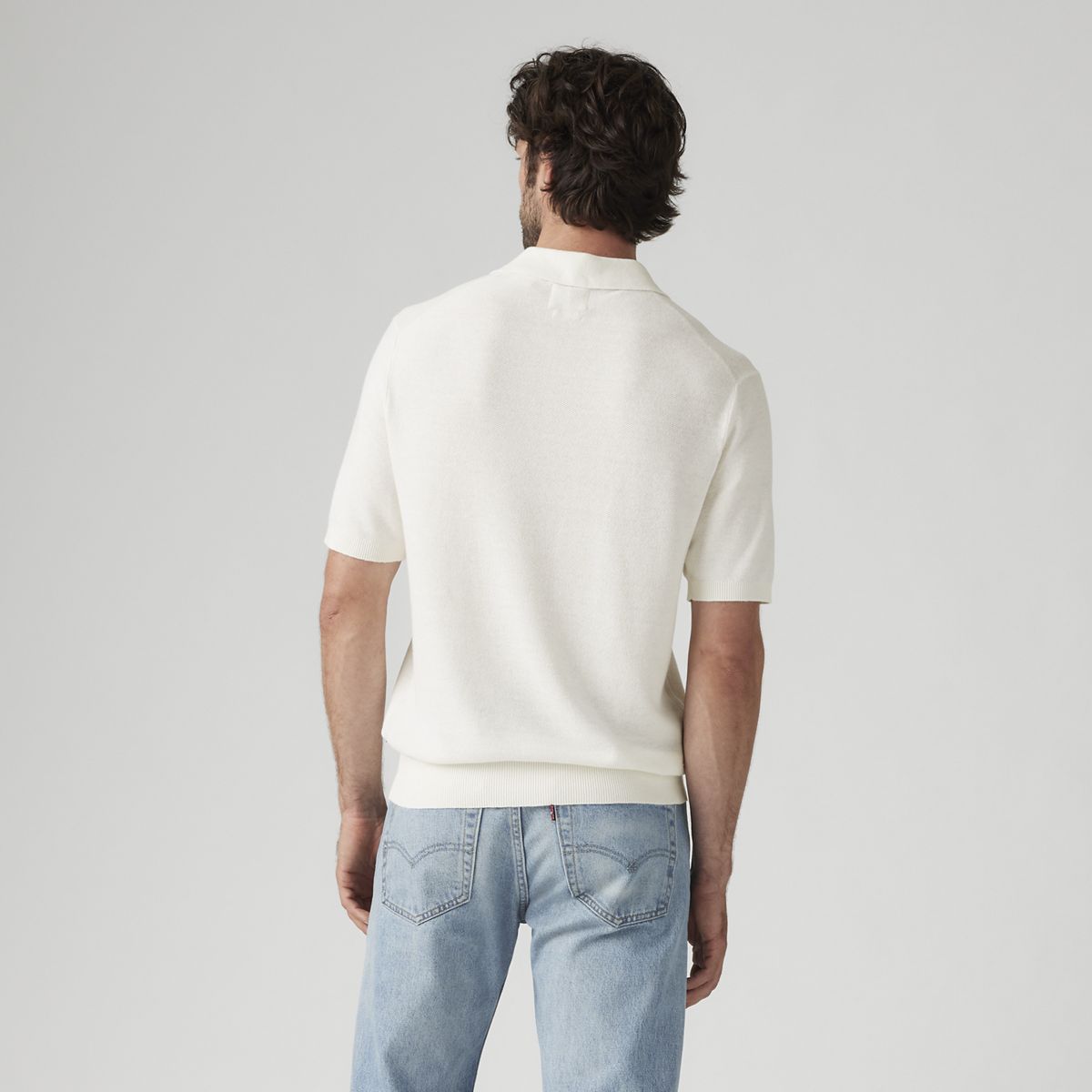 Sweater Cotton Linen Knit Polo — Bright White Cotton Linen - White
