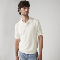 Sweater Cotton Linen Knit Polo — Bright White Cotton Linen - White 1