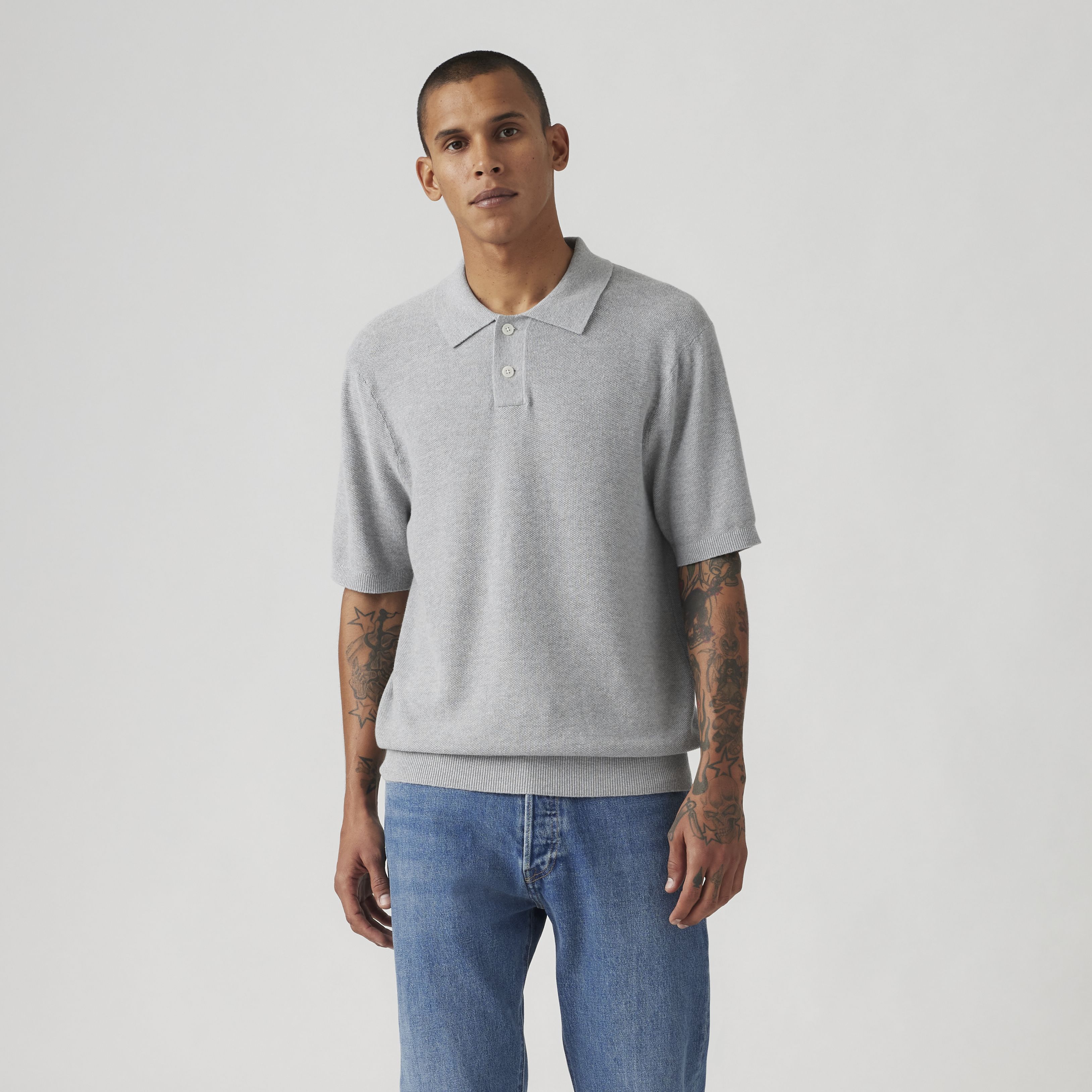 Cotton Linen Sweater Knit Polo Shirt 2