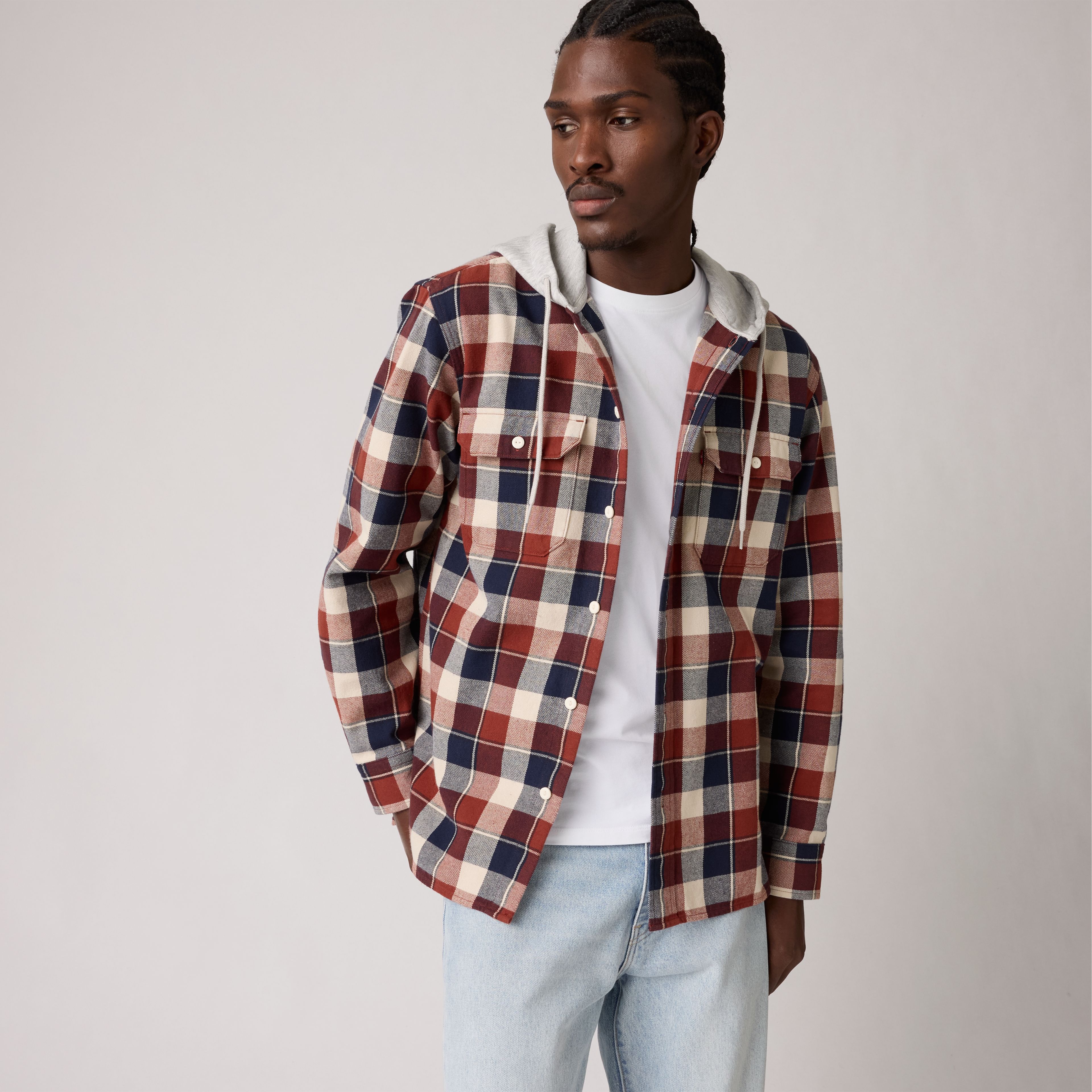 Plaid Hooded Classic Worker Shirt