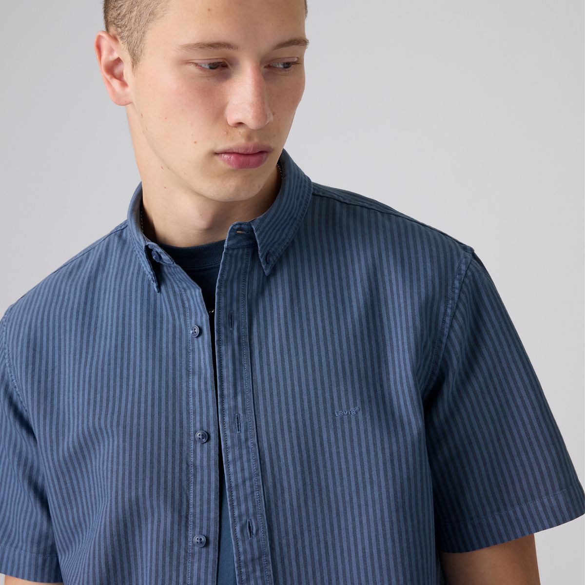 Short Sleeve Authentic Button-Down Lightweight Shirt — Vintage Indigo Gd Stripe - Blue