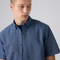 Short Sleeve Authentic Button-Down Lightweight Shirt — Vintage Indigo Gd Stripe - Blue 2