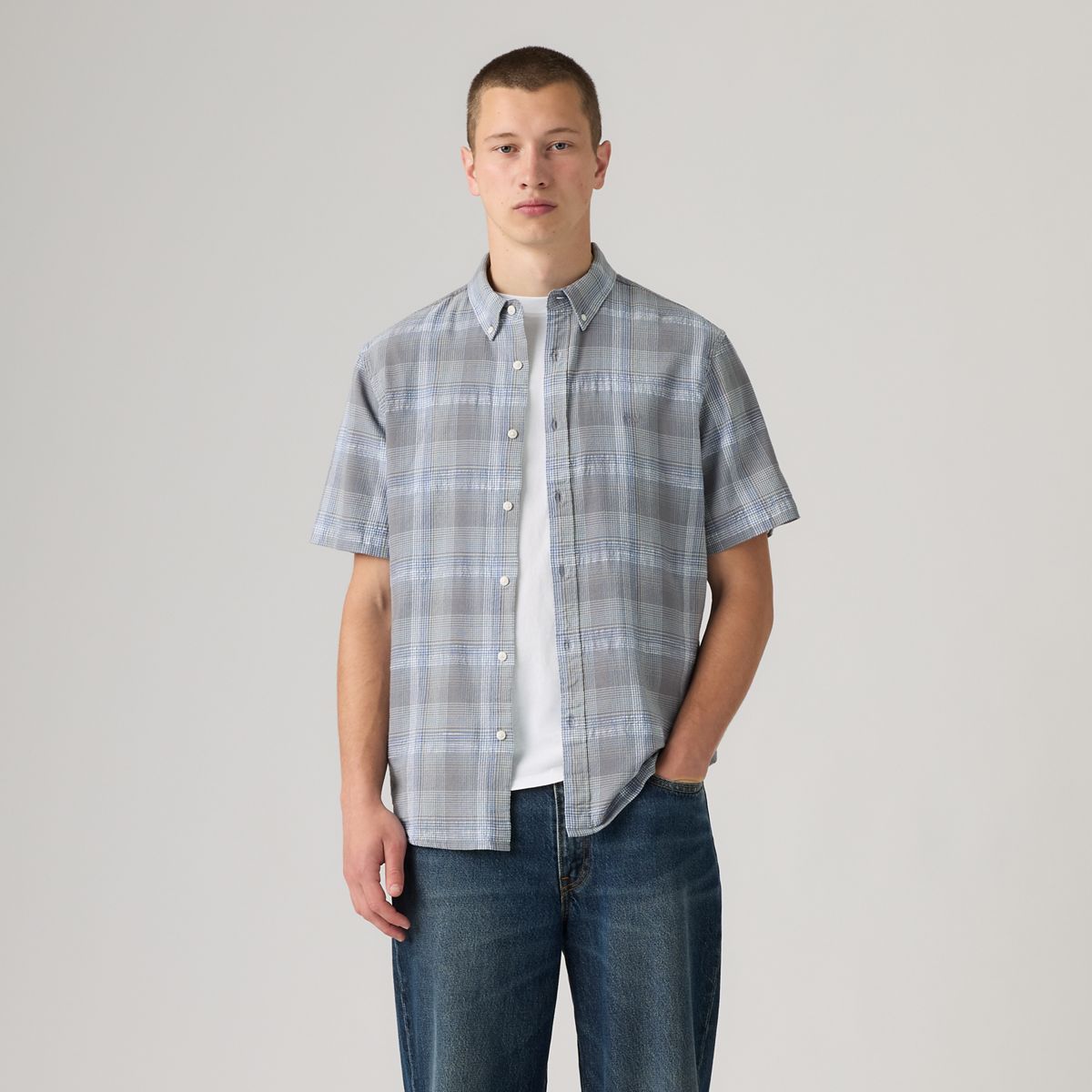 Short Sleeve Authentic Button-Down Lightweight Shirt — Bennett Plaid Moonlight Blue - Blue
