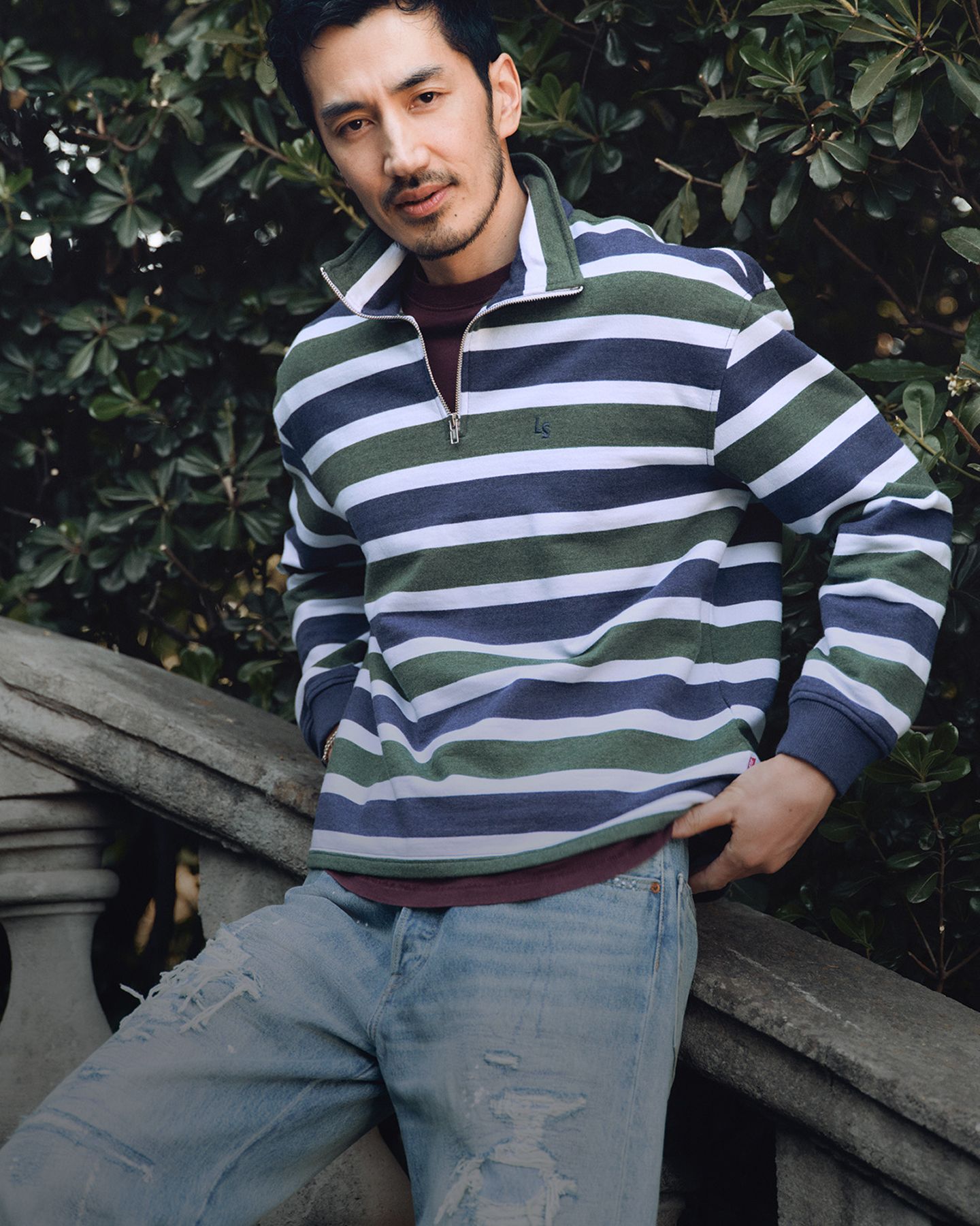 Sporty Stripes mens tops on model