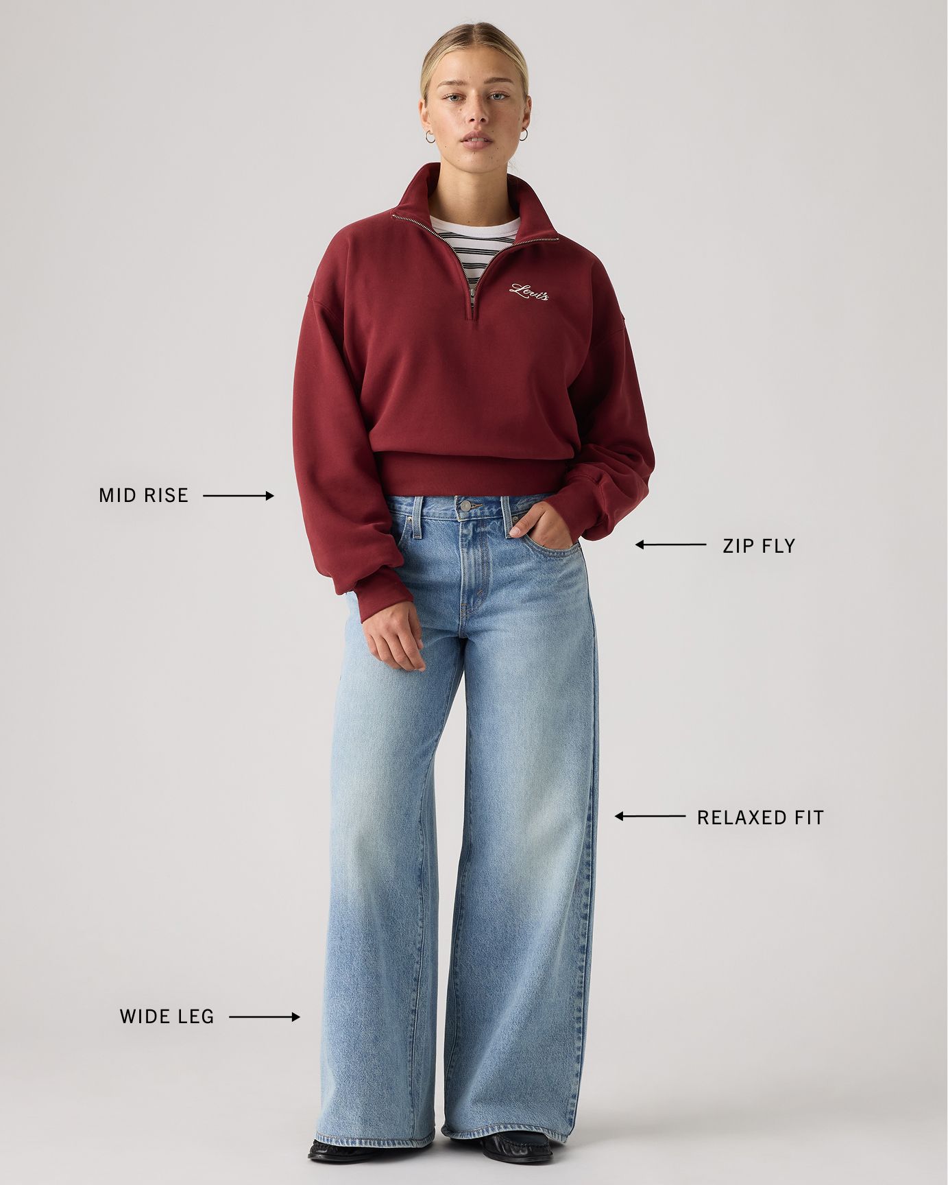 Model wearing extra baggy utility