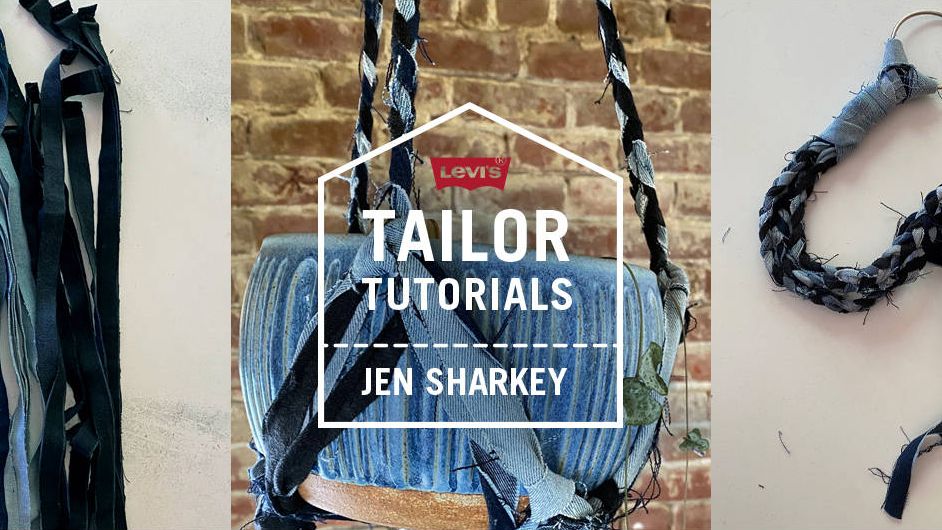 hanging plant denim holder diy