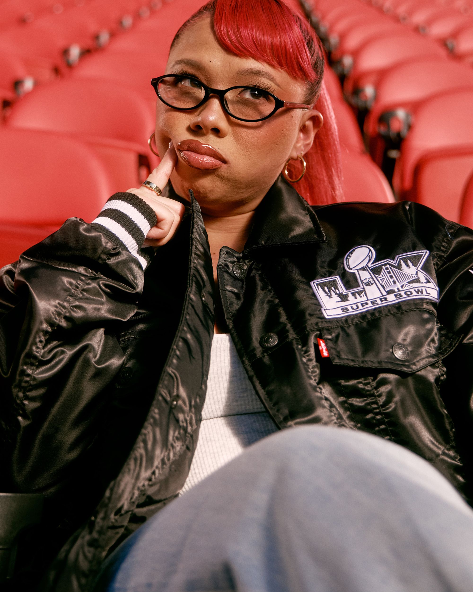 Thuy in Levi's® x Starter collab jacket