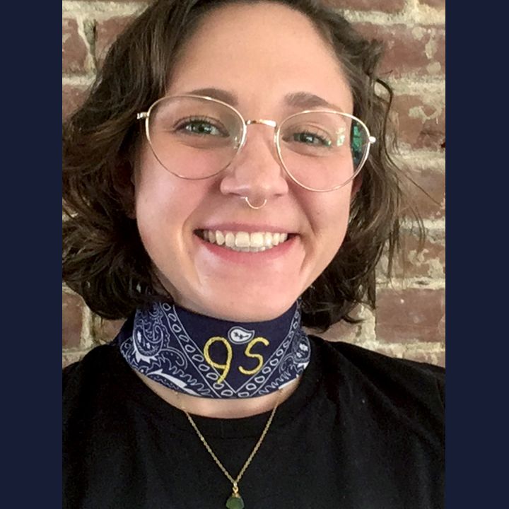embroidered bandana on girl close up