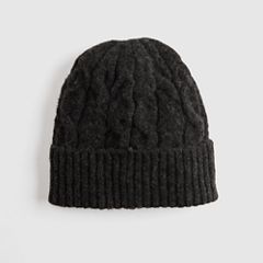 Holiday Cable-Knit Backpatch Beanie — Light Heather Grey - Black 3