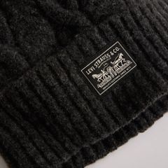 Holiday Cable-Knit Backpatch Beanie — Light Heather Grey - Black 4