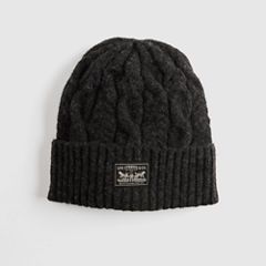 Holiday Cable-Knit Backpatch Beanie — Light Heather Grey - Black 2