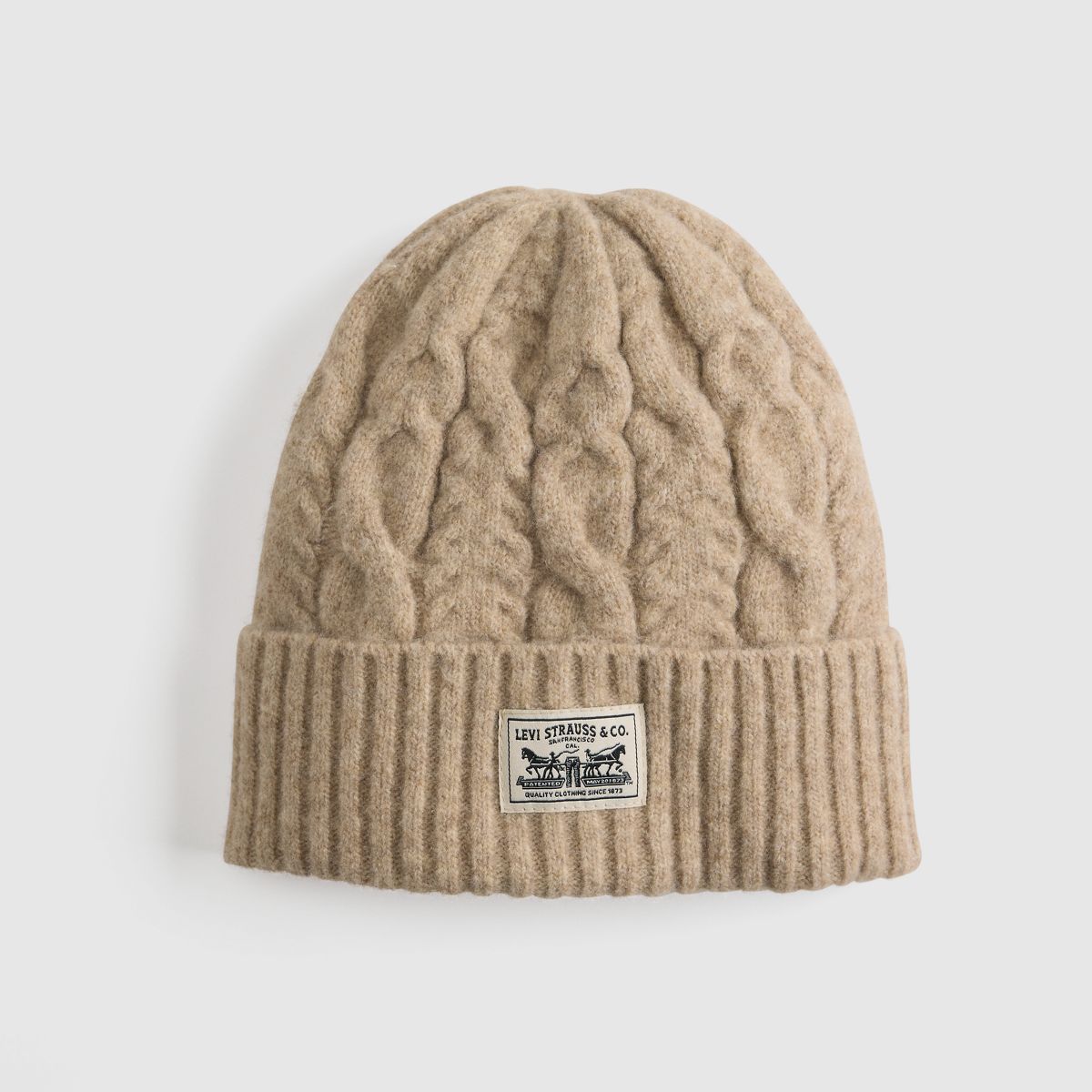 Holiday Cable-Knit Backpatch Beanie — Oatmeal Heather - Neutral