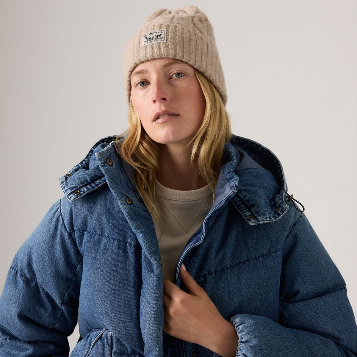 Holiday Cable-Knit Backpatch Beanie — Oatmeal Heather - Neutral