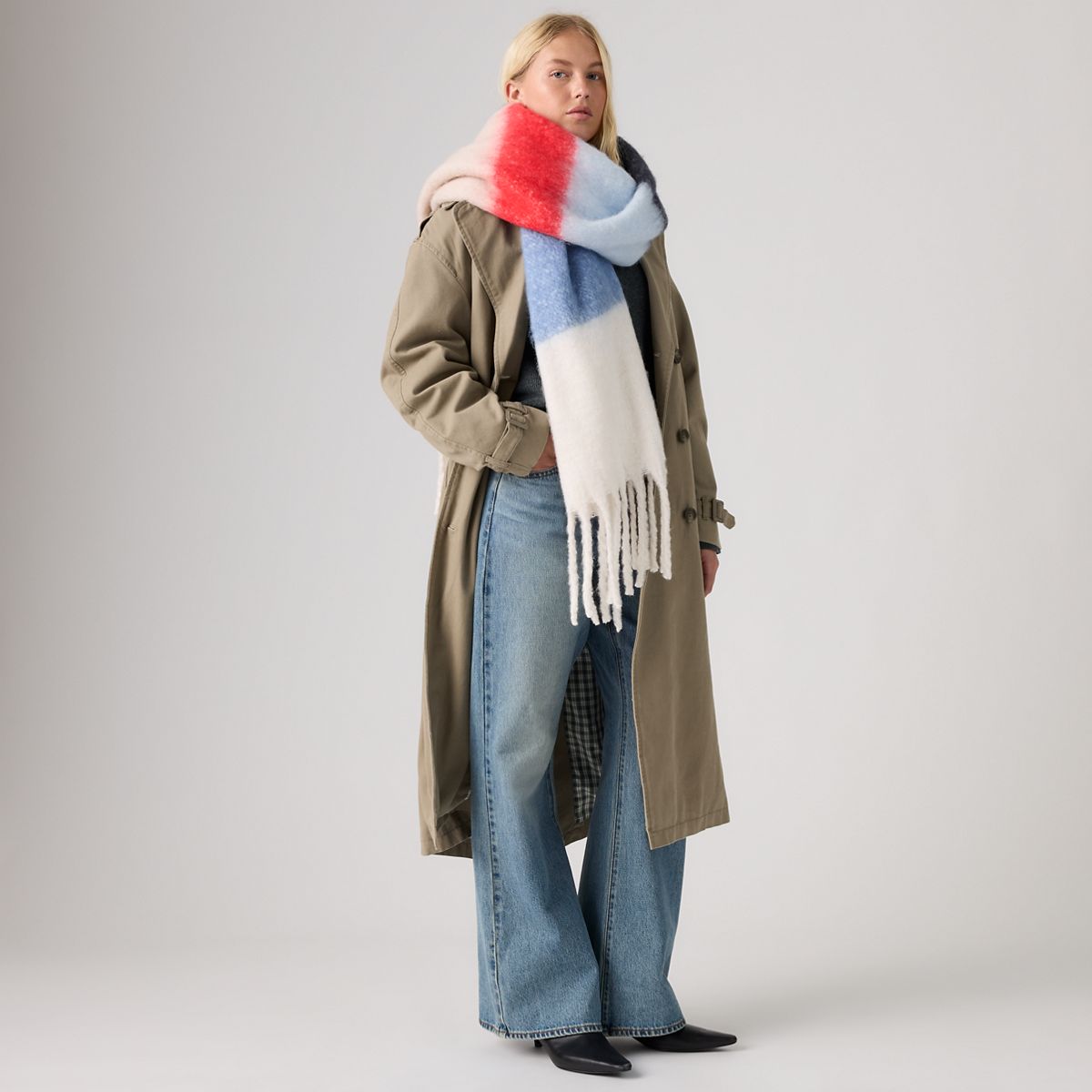 Fuzzy Scarf — Zyla Placed Stripe Moonlight Blue - Multi-Color