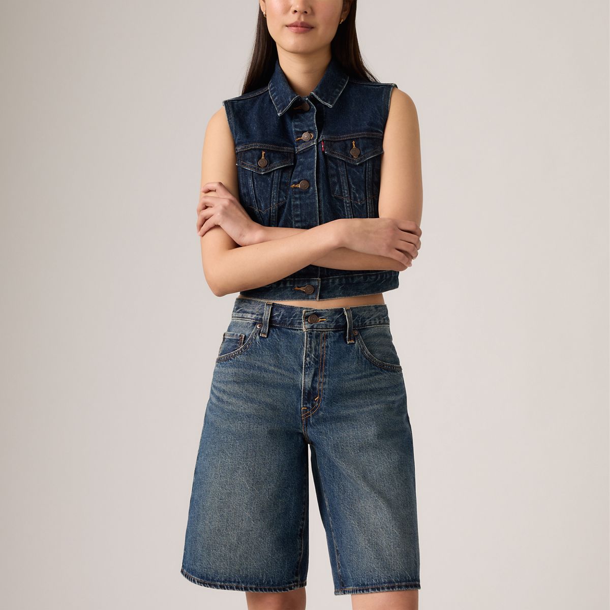 Baggy Dad Jorts — Hinged Heart - Dark Wash