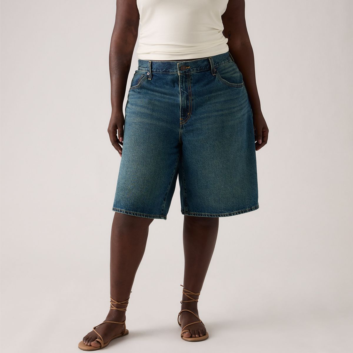 Baggy Dad Jorts — Hinged Heart - Dark Wash