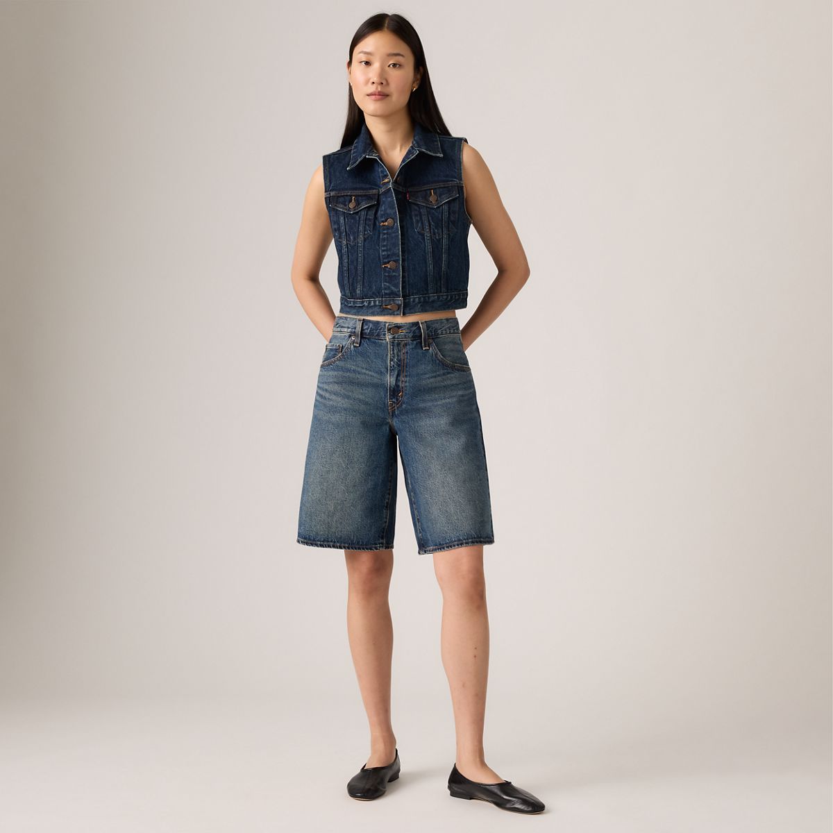 Baggy Dad Jorts — Hinged Heart - Dark Wash