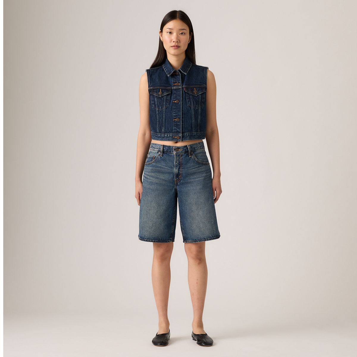 Baggy Dad Jorts — Hinged Heart - Dark Wash