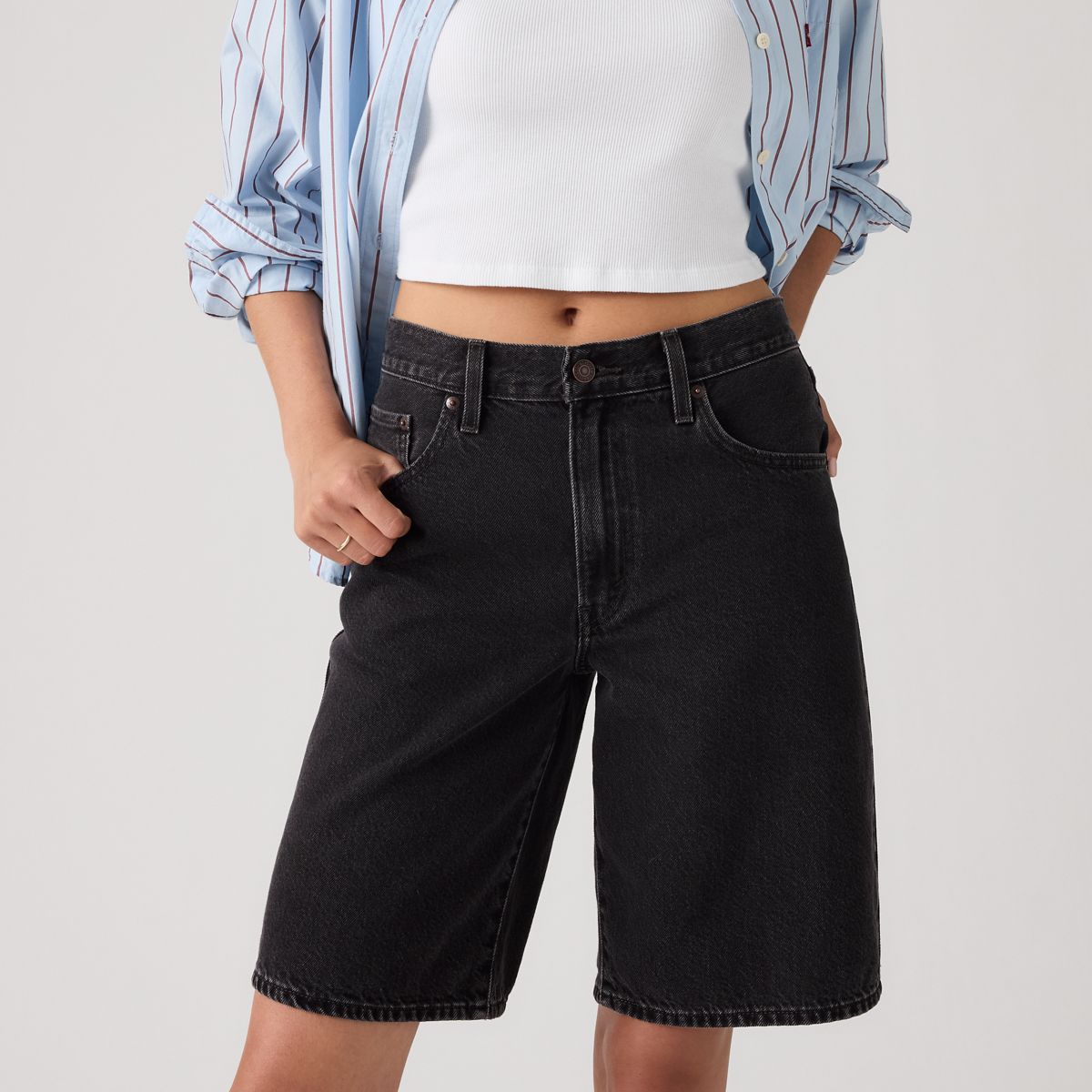Baggy Dad Jorts — Open Mind - Black