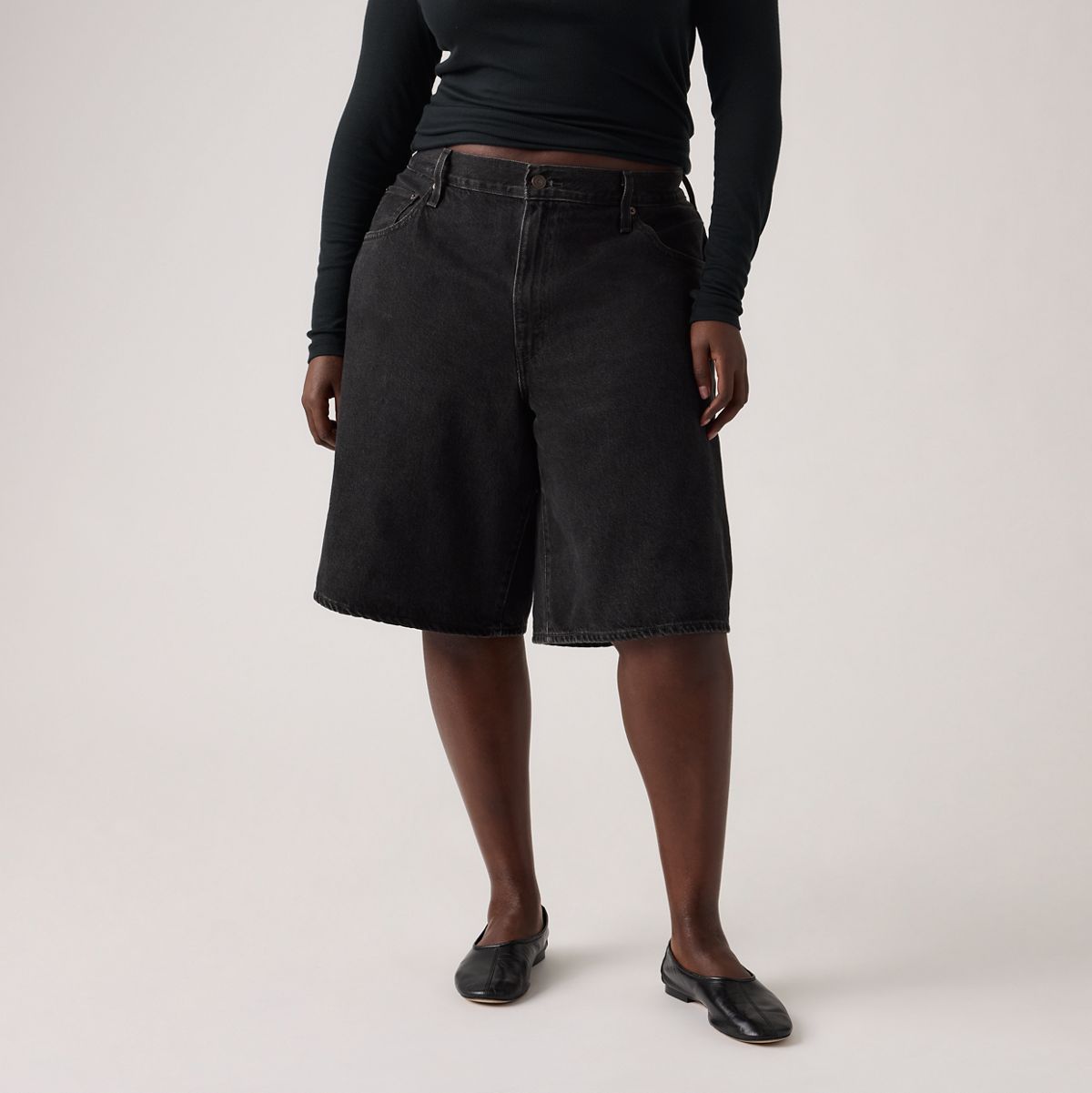 Baggy Dad Jorts — Open Mind - Black