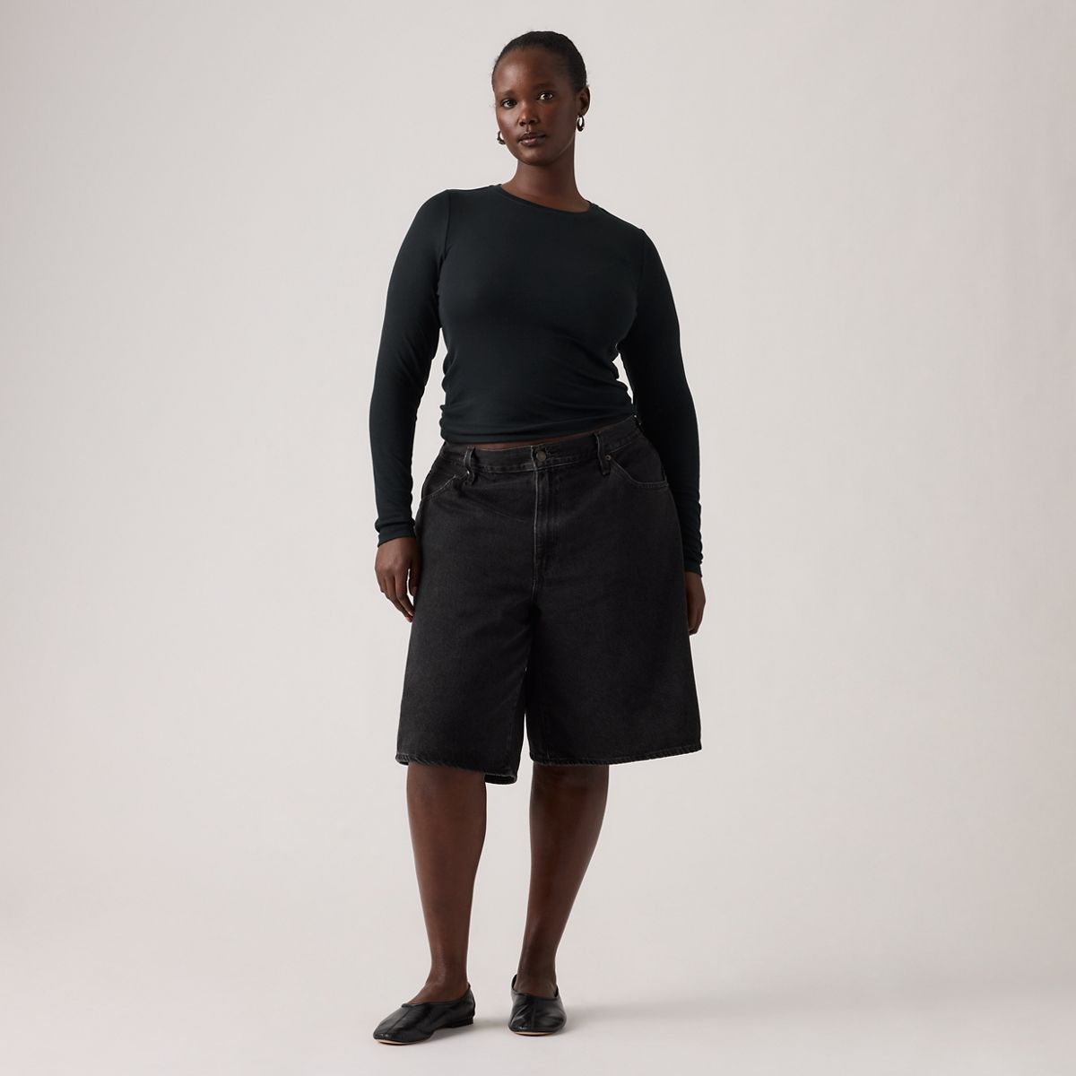 Baggy Dad Jorts — Open Mind - Black