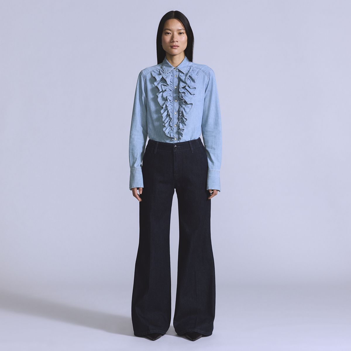 Stem Flare Trousers — Blue Lagoon Wash - Blue