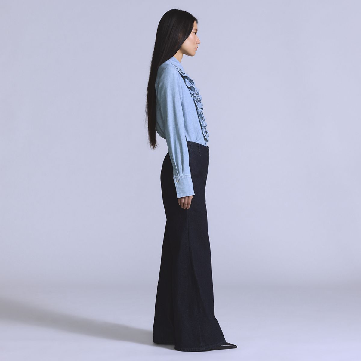 Stem Flare Trousers — Blue Lagoon Wash - Blue