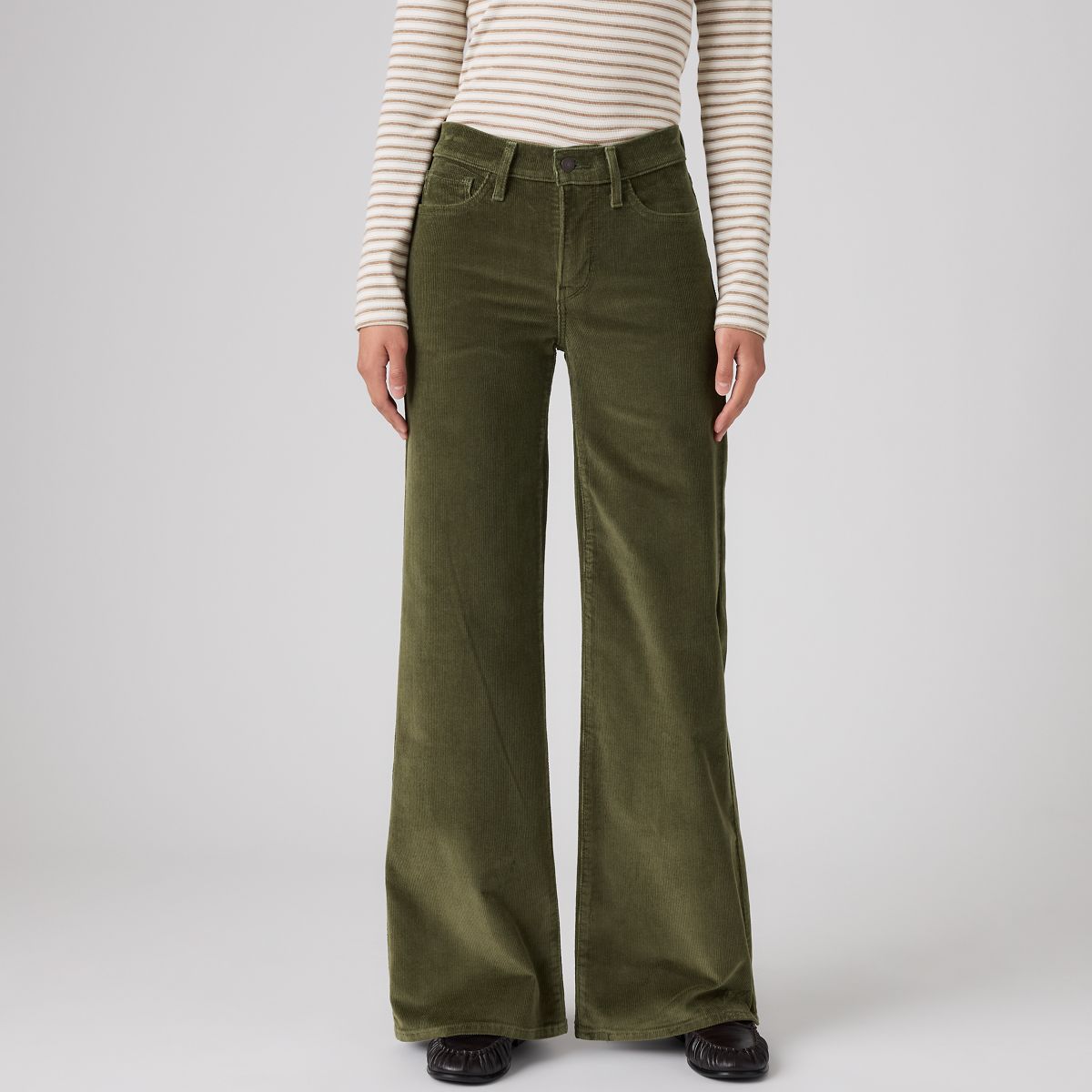 318 Shaping Wide Leg Corduroy Pants — Olive Night - Green