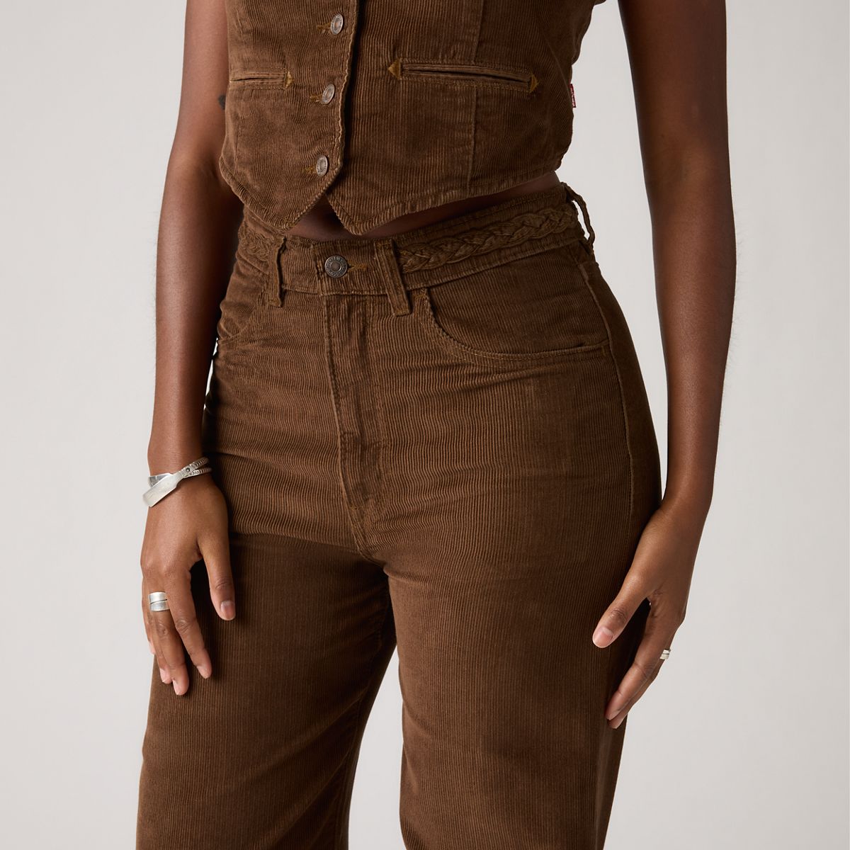 Ribcage Wide Leg Braided Women's Jeans — Carafe - Brown