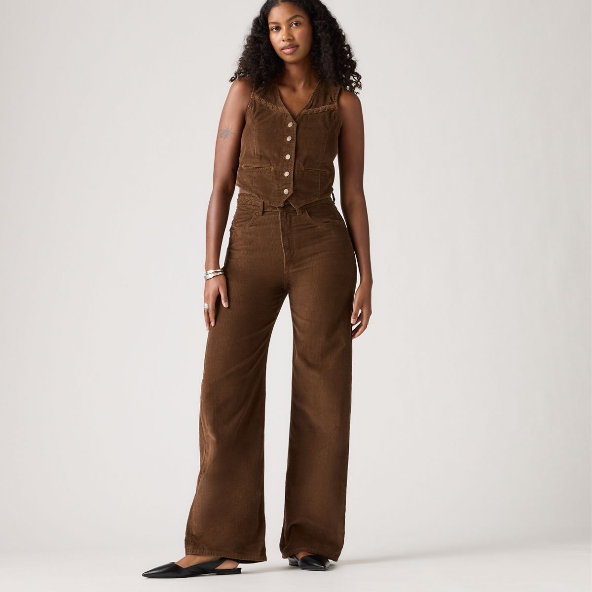 Ribcage Wide Leg Braided Women's Jeans — Carafe - Brown