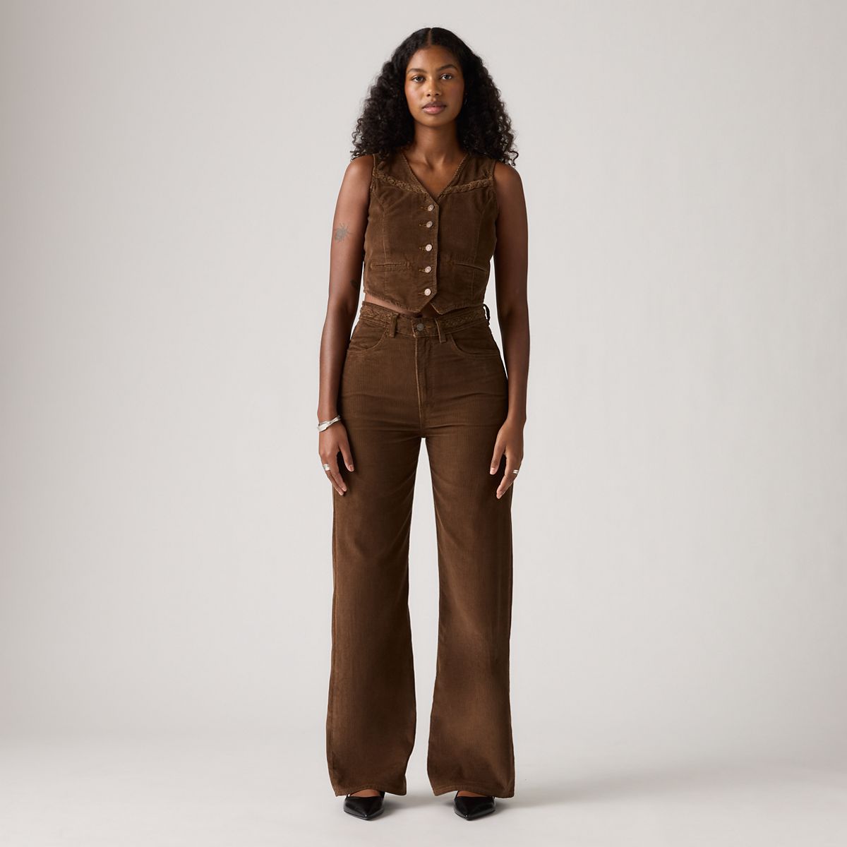 Ribcage Wide Leg Braided Women's Jeans — Carafe - Brown