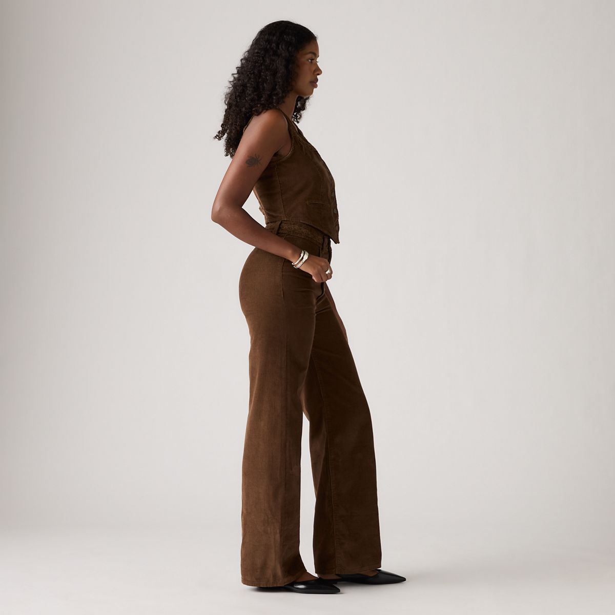 Ribcage Wide Leg Braided Women's Jeans — Carafe - Brown
