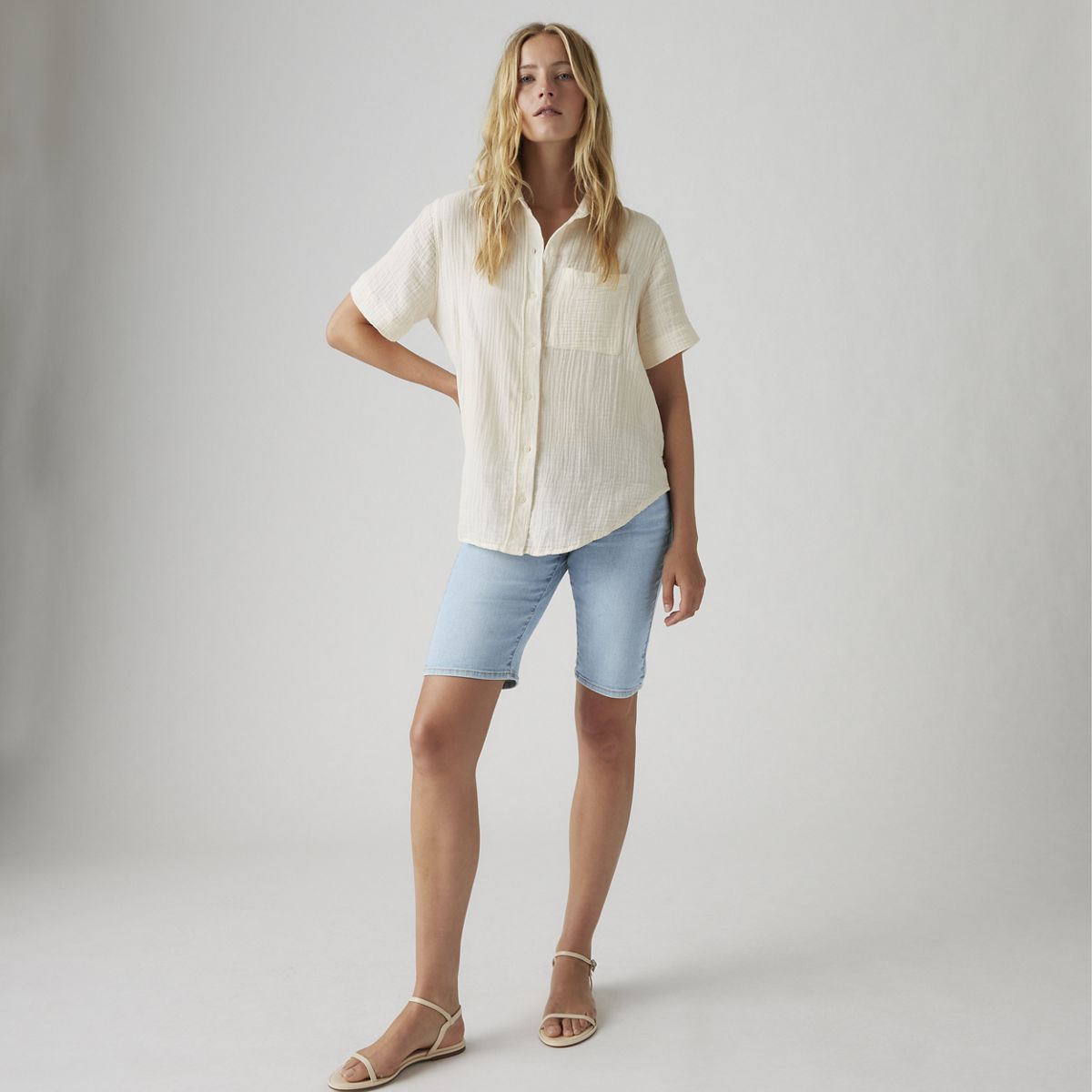 Shaping Bermuda Women's Shorts — Double Duty Short - Light Wash