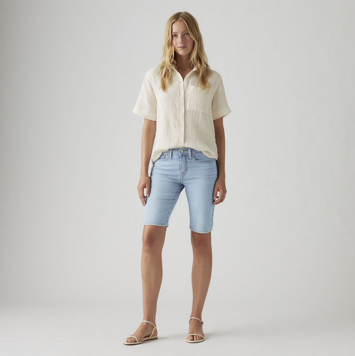 Shaping Bermuda Women's Shorts — Double Duty Short - Light Wash