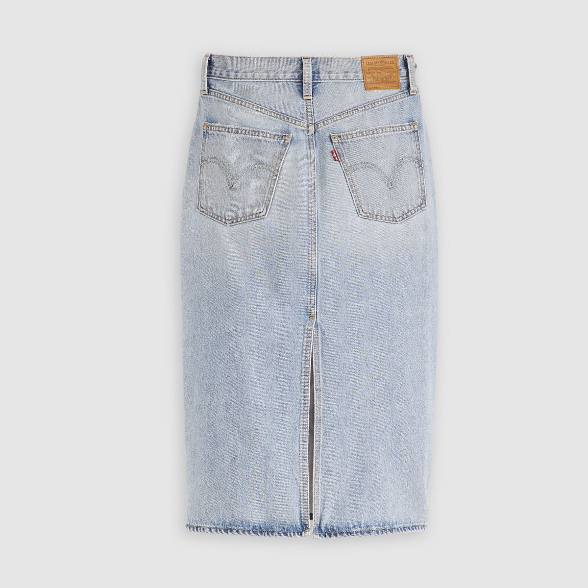 High Rise Slit Skirt — Riveting Clean Hem - Light Wash