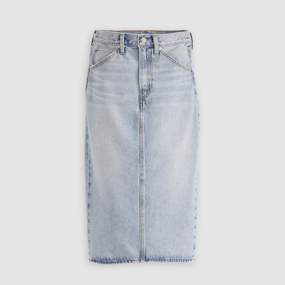 High Rise Slit Skirt — Riveting Clean Hem - Light Wash