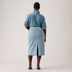 High Rise Slit Skirt — Riveting Clean Hem - Light Wash 12