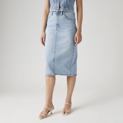 High Rise Slit Skirt — Riveting Clean Hem - Light Wash 2