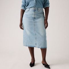High Rise Slit Skirt — Riveting Clean Hem - Light Wash 9