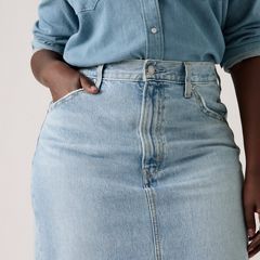 High Rise Slit Skirt — Riveting Clean Hem - Light Wash 11
