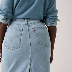 High Rise Slit Skirt — Riveting Clean Hem - Light Wash 13