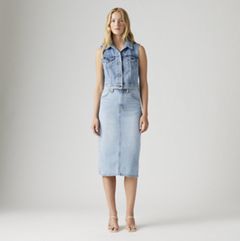 High Rise Slit Skirt — Riveting Clean Hem - Light Wash 5