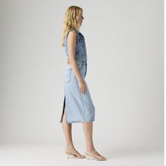 High Rise Slit Skirt — Riveting Clean Hem - Light Wash 4