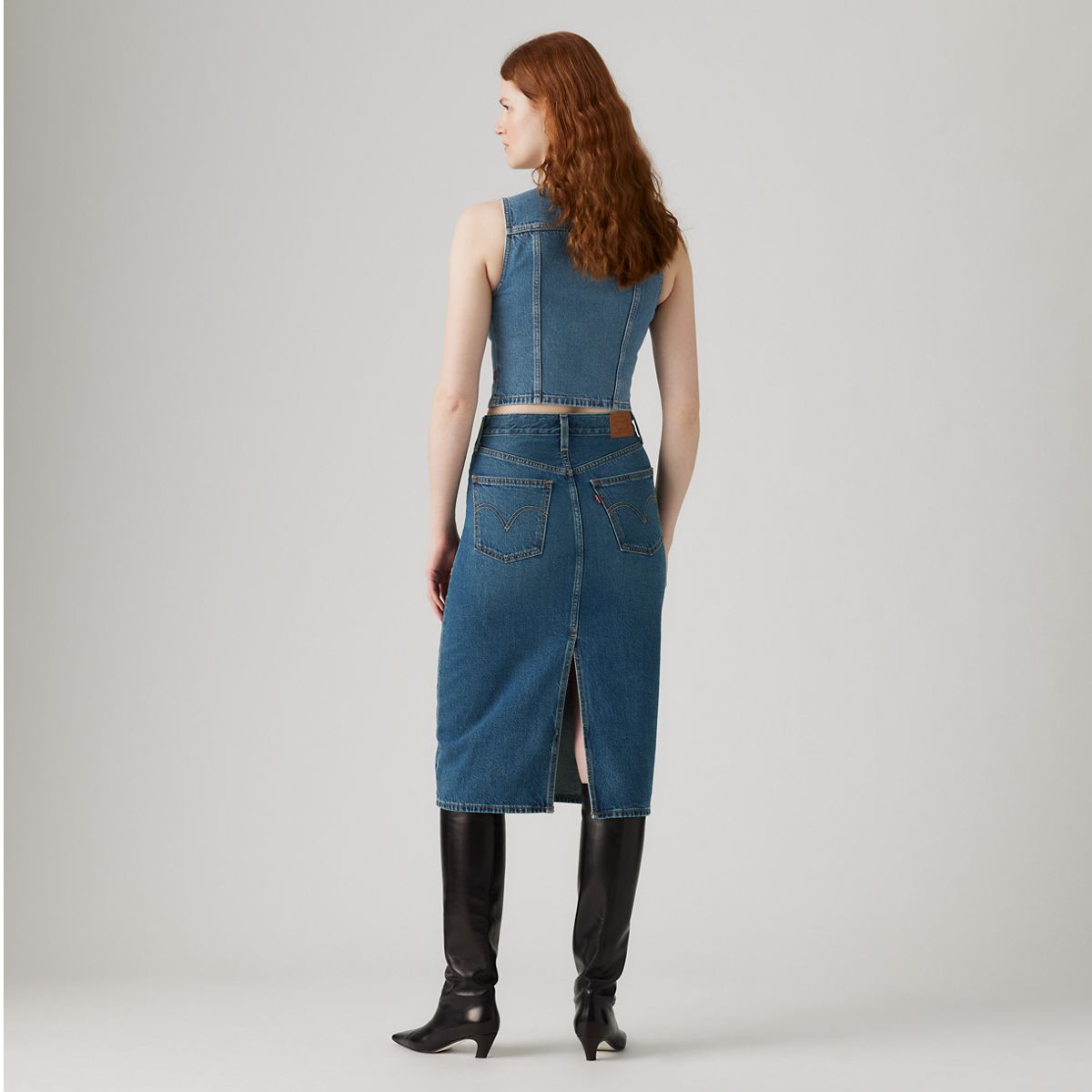 High Rise Slit Skirt — Review Time - Medium Wash