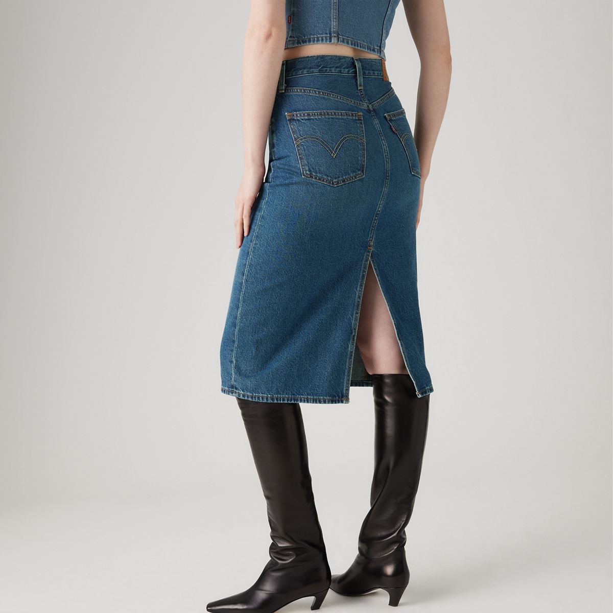 High Rise Slit Skirt — Review Time - Medium Wash