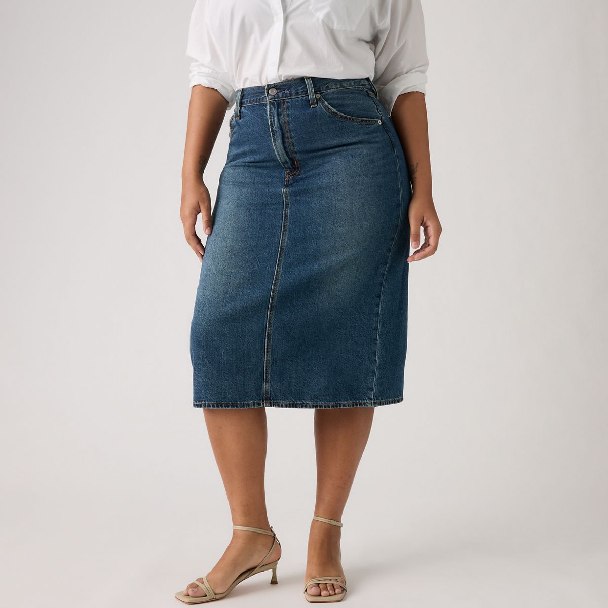 High Rise Slit Skirt — Review Time - Medium Wash