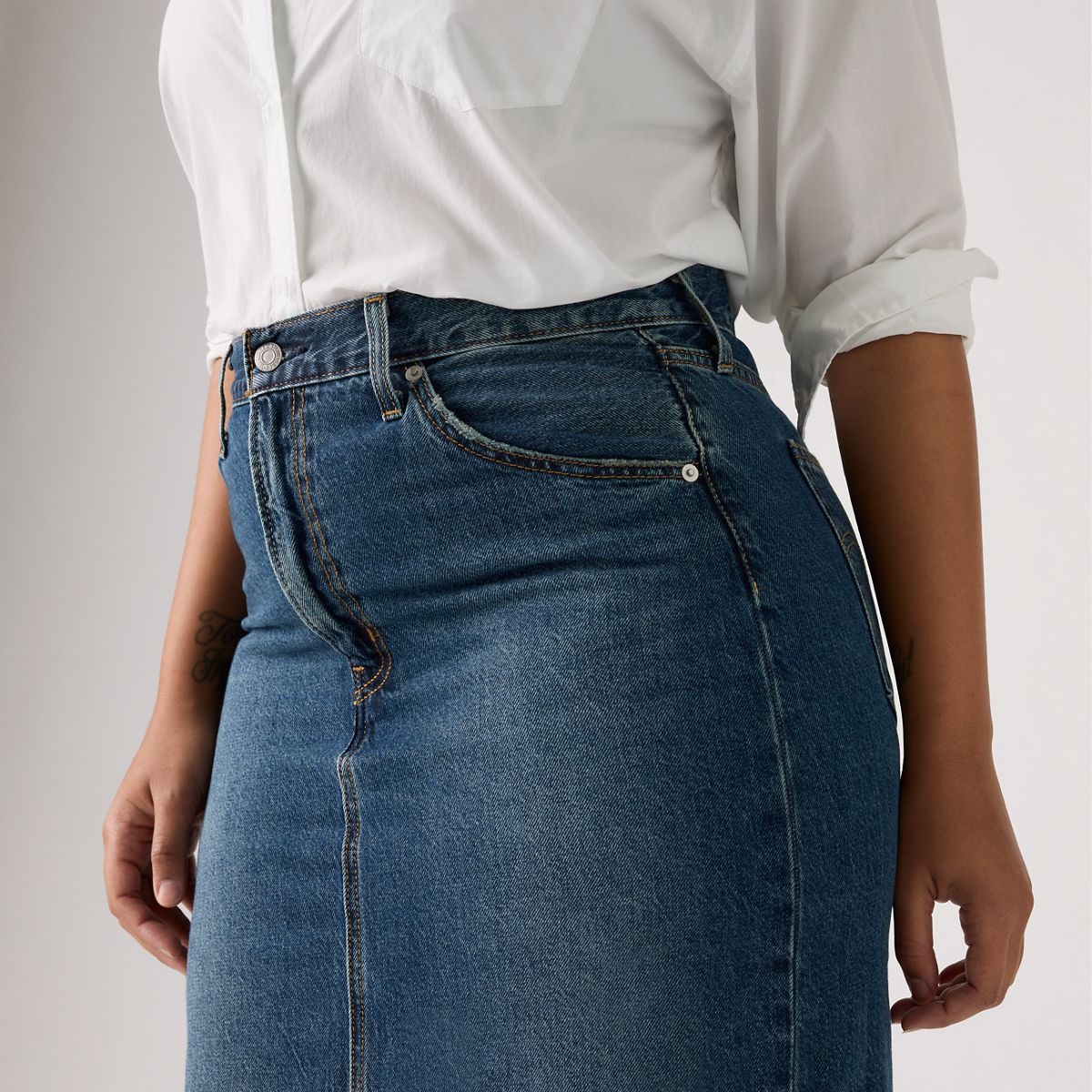 High Rise Slit Skirt — Review Time - Medium Wash