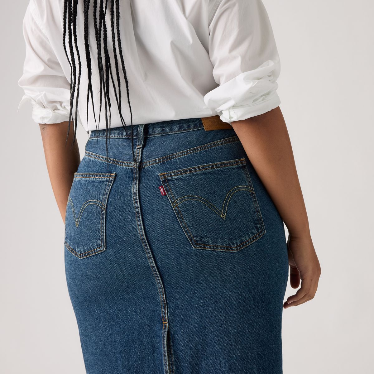 High Rise Slit Skirt — Review Time - Medium Wash