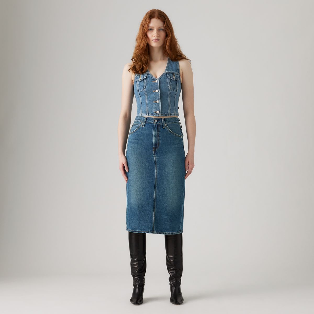 High Rise Slit Skirt — Review Time - Medium Wash